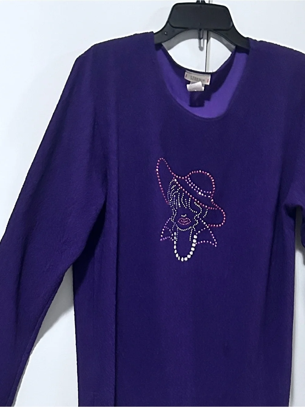 Purple Women's V-Neck Sweater with Embellished Hat Motif